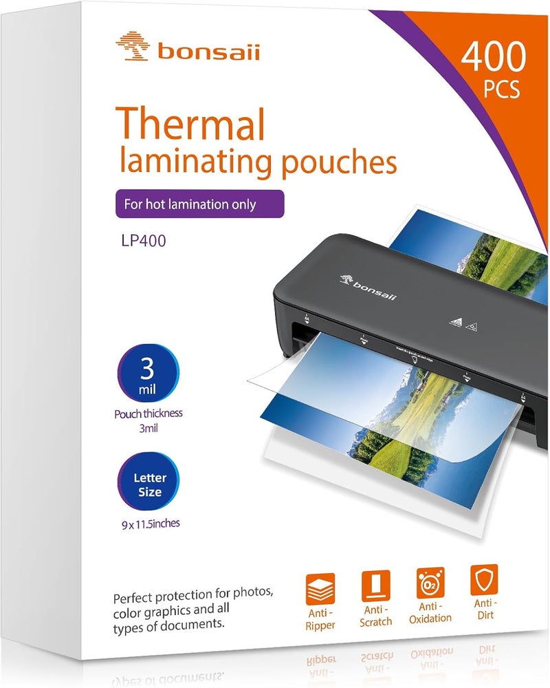 bonsaii Laminating Sheets, 400 PCS 3mil Thermal Laminating Pouches, 9 x 11.5 inches, Letter Size, Clear and Durable, Suitable for Multiple Fields of Use-LP400 - Image 1